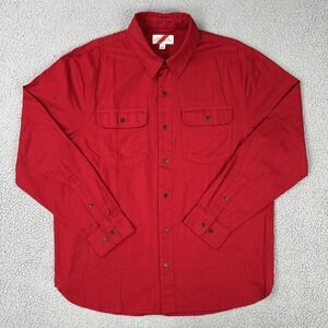 Best Made Co Herringbone Shirt Men XL Red Twill Elbow Patch Button Up B3160